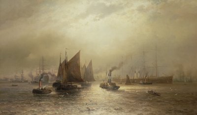 Een Drukke Ochtend op de Rivier Mersey, 1891 door Francis Krause